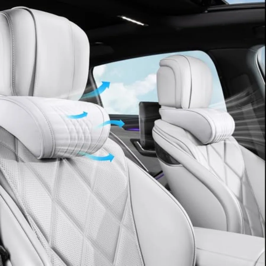 

Car Neck Pillow for Driving Memory Foam Headrest Nappa Leather Head Rest for Most Cars SUV Home Office Traveling