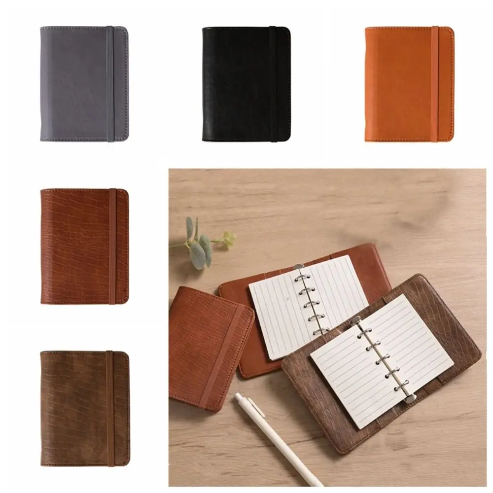 Fashion A8 Leather Binder Notebook Blank Line 5 Holes Mini Diary Planner Schedule 80Sheets Memo Pads Office