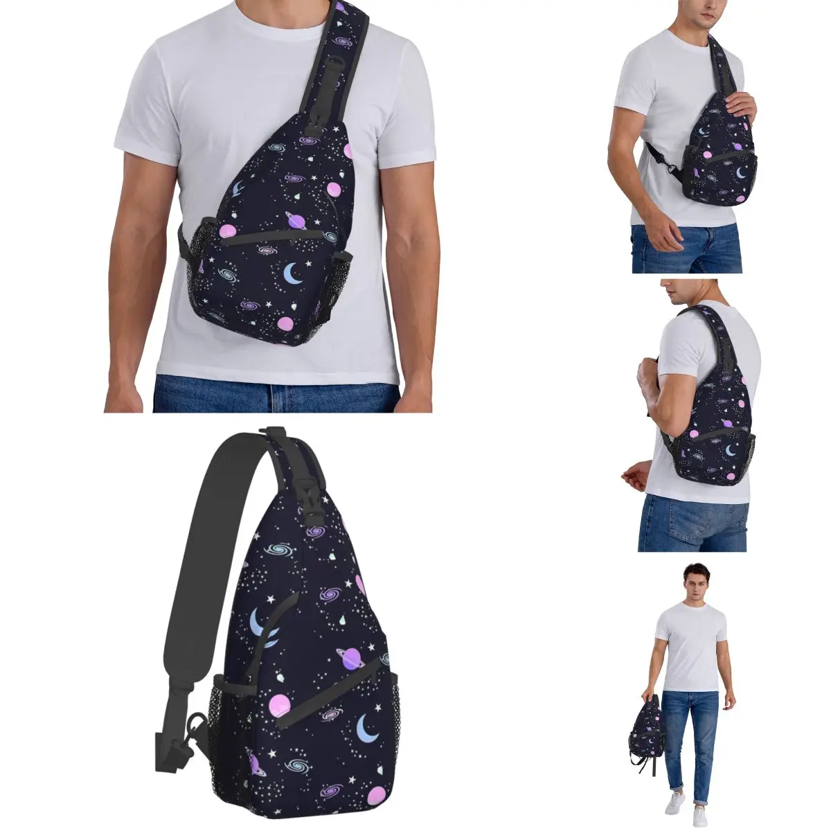 Kristall galaxie Cross body Schulter taschen kleine Brusttasche Kawaii Muster Schulter rucksack Tages rucksack zum Wandern Outdoor-Fahrrad tasche