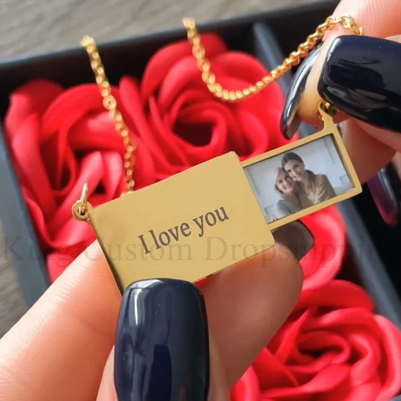 

Creative Pull-Out Photo Envelope Custom Necklace Clavicle Chain Halloween Drawer Hidden Picture Necklace Wife Anniversary Gift
