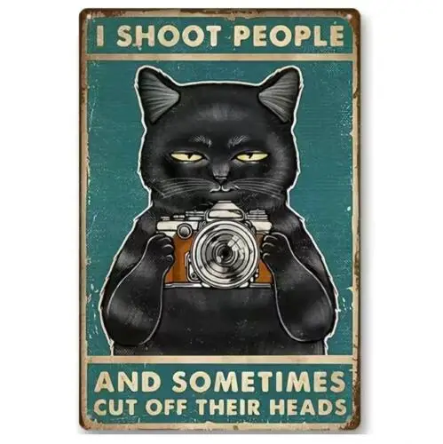 CAMERA BLACK CAT METAL TIN SIGN ART 