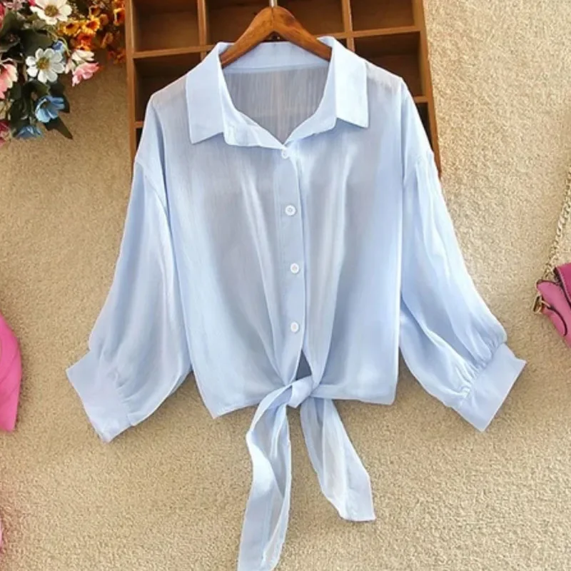 2024 Casual Woman Tops Sun Protection Clothes New Summer Button Up Women Thin Blouse Female Loose Half Sleeve Women\'s Shirt 9494