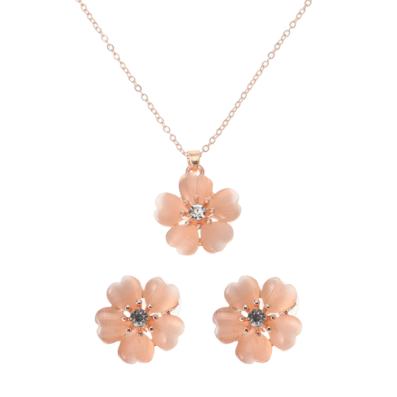 Elegant Cherry Blossoms Necklace Earrings Set for Women Girls Delicate Jewelry Set with Adjustable Chain Length