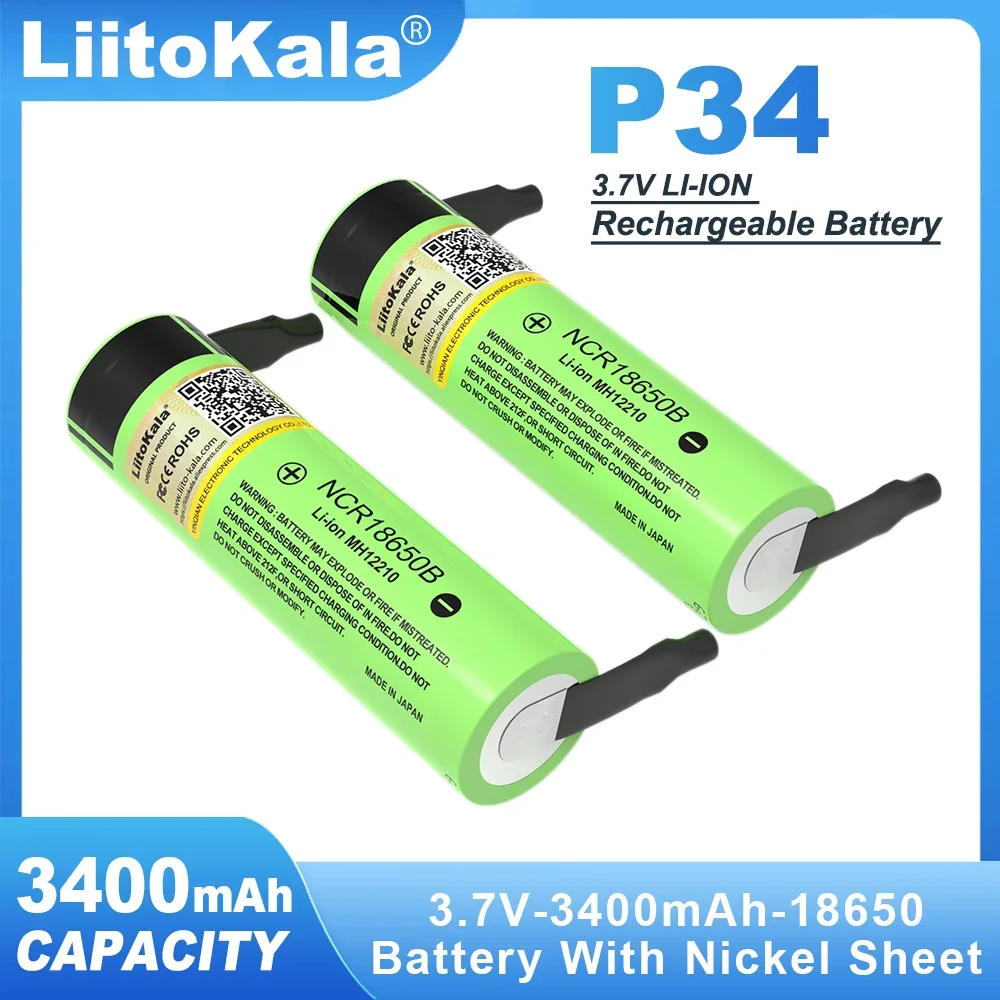 VEITOKALA-Batterie Lithium Rechargeable, Pièce Nickel DIY, NCR18650B, 3.7V, 3400mAh, 18650, Nouveau, Original