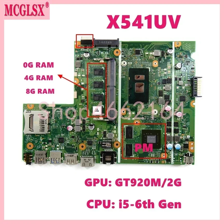 X541UV i3/i5-6th Gen 0G/4G/8G-RAM UMA/GTX920M-V2G Mainboard For ASUS X541UV X541UVK X541UA X541U F541U F541UV Laptop Motherboard