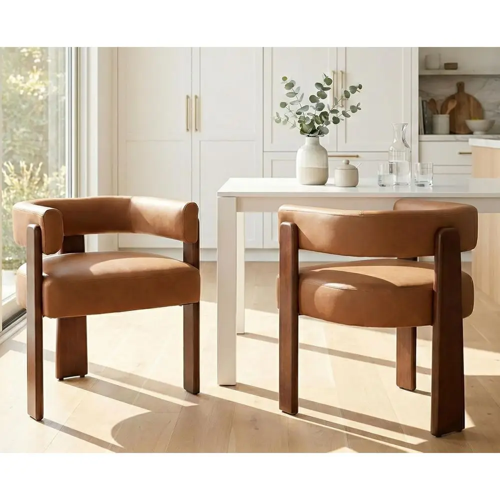 

Upholstered Leather Barrel Chairs Set of 2 with Arms for Dining Room or Living Space
