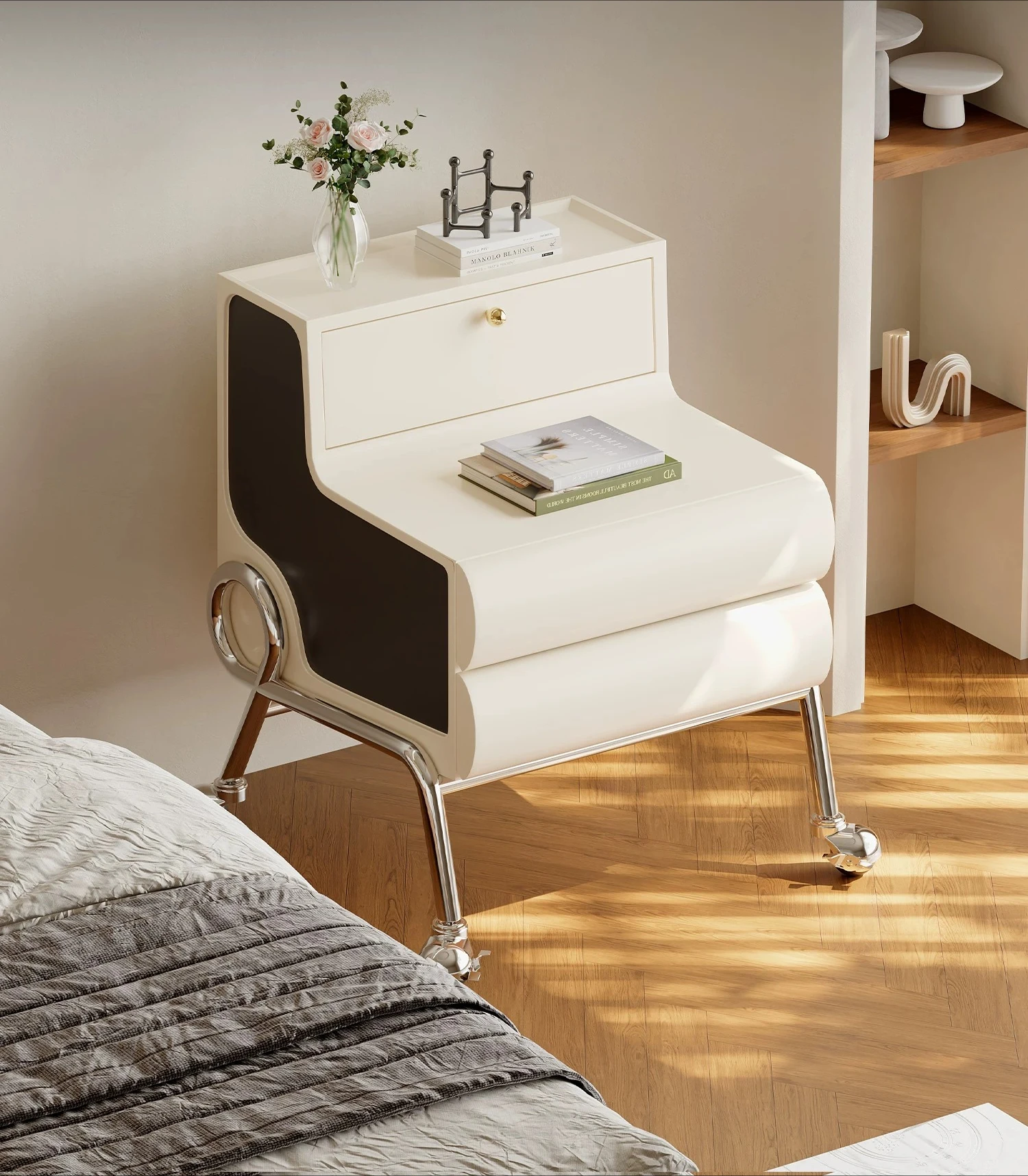 Mobile bedside table Shelf Bedroom Home trolley Sofa