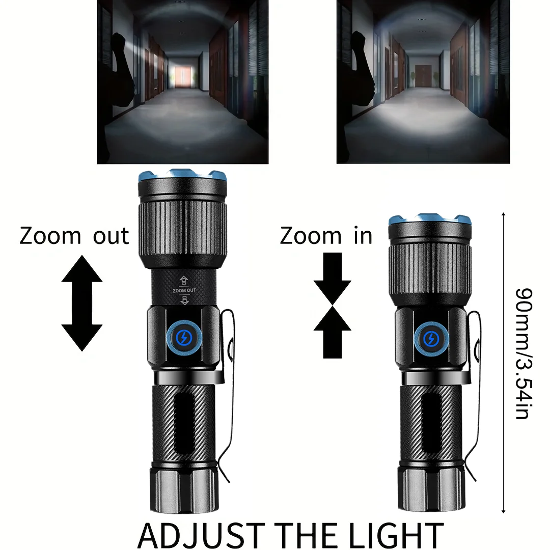 Zoom White Beam Light Long Distance Mini Flashlight Type-C Usb Rechargeable Portable Pocket Torch Home Outdoor 16340 Battery