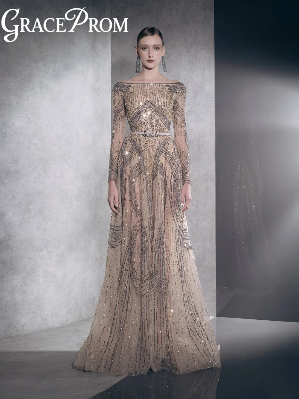 

New Arrival Beaded Evening Dress Luxury Elegant Boat Neck Mother Of The Bride Dresses For Wedding Customzied A-line Long Gown