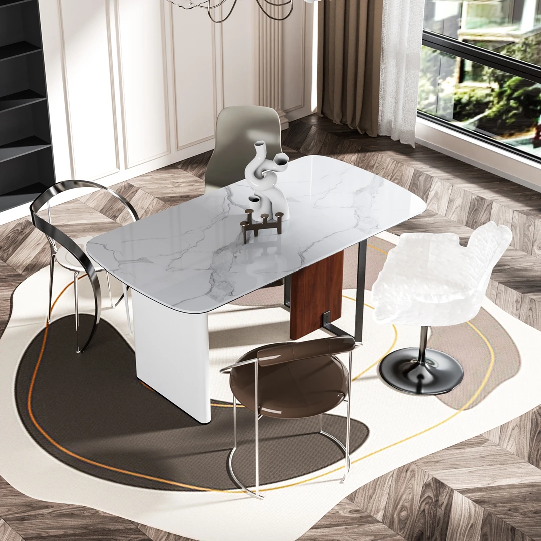 63 Inch Contemporary, Rectangular Dining Table, Sintered Stone Tempered, Glass Top For, Dining Room Banquet Hall