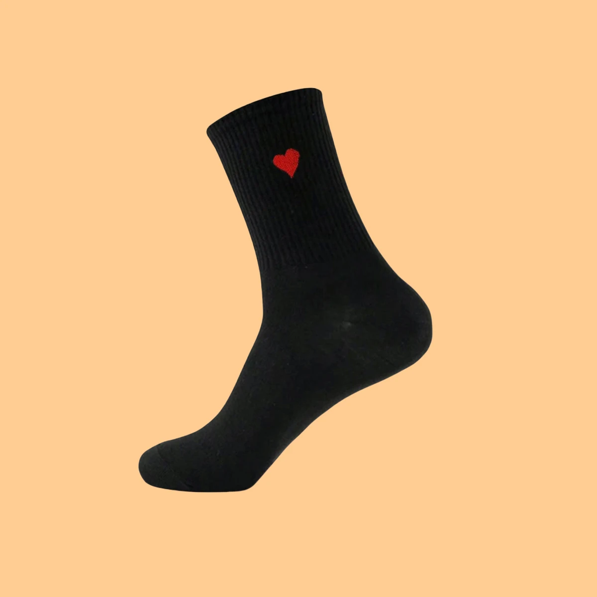 3/5/10 Pairs Women\'s Crew Socks, Red Heart, Black, Comfortable, Breathable, Moisture-Wicking