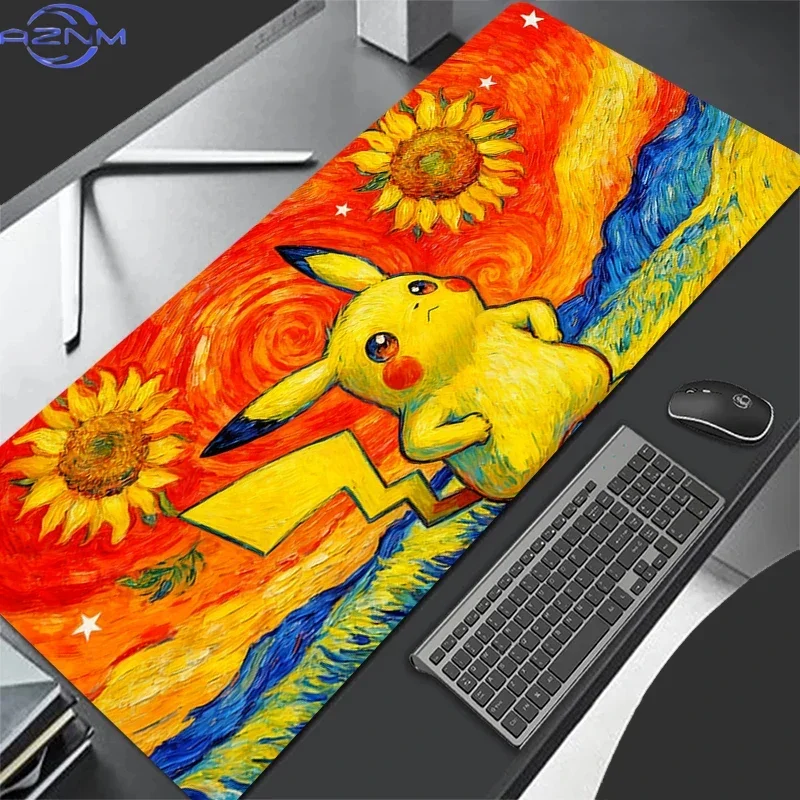 Sleeping Pikachu Starry Night Sky Cartoon Print Rubber Mouse Pad Non Slip Gaming Desk Mat for Desktop Decor