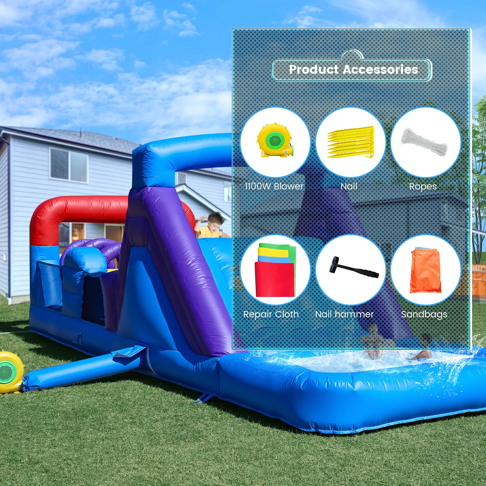 Château gonflable Commercial de maison de rebond de cours d'obstacles de PVC de 6.7m pour la aire de jeux pour enfants de fête d'enfant, jouets pour enfants