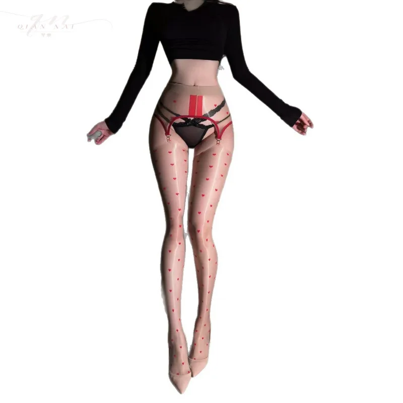 

Aurora Heart-Shaped Polka Dot Ultra-Thin Garter Stockings Sexy Pure Desire Hip-Hugging Shiny Black Long Stockings Charming ZBW5