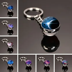 Dropshipping Keychain Charms Creative Anime Universe Galaxy Nebula Double-Sided Glass Ball Noctilucent Planet Pendant Key Chains