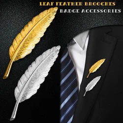 Simple Long Feather Brooch Pin Men Badge Leaf shape Brooches for Women Accessories Fashion Party Suit Decoration Ornaments Gifts