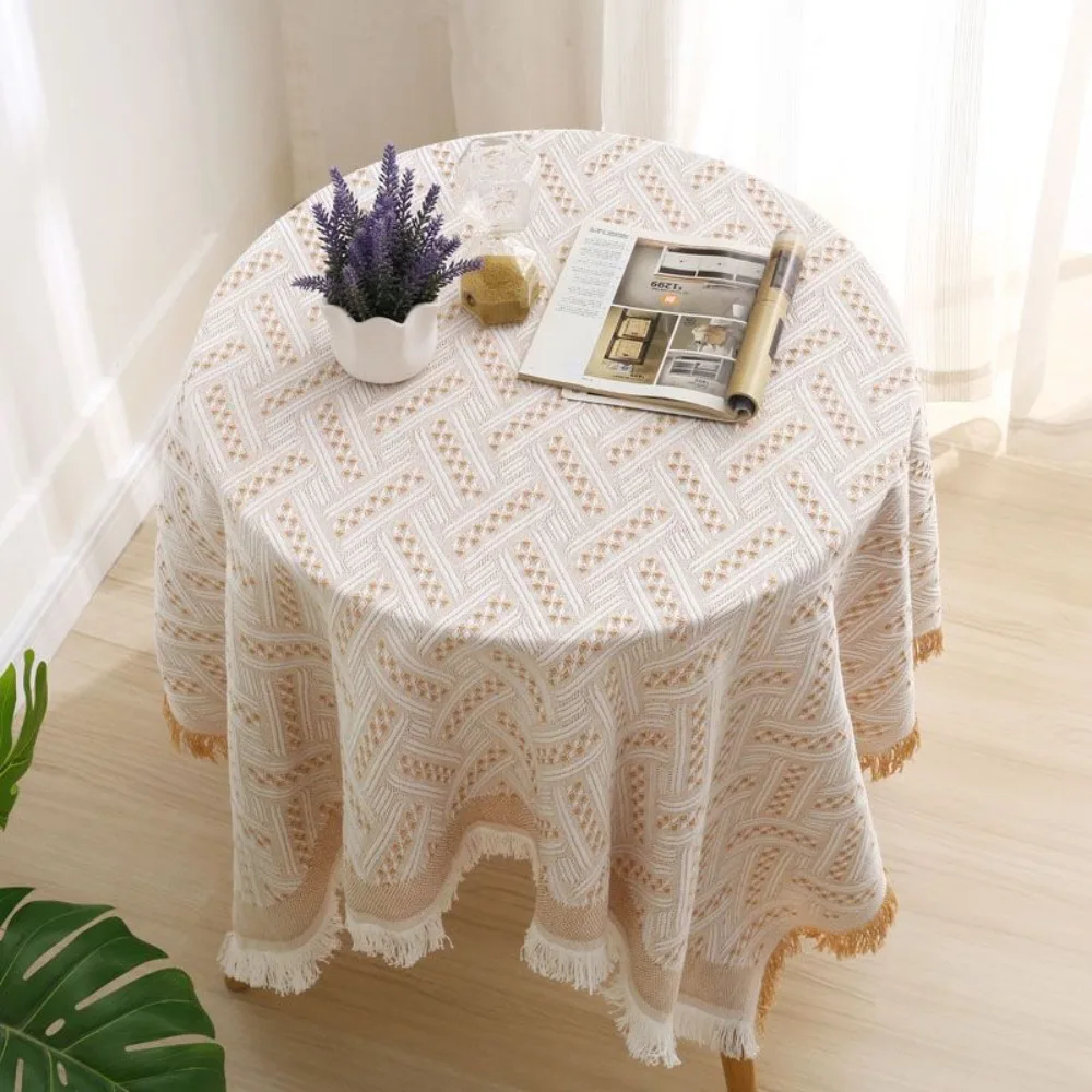 Retro cloth Fringe Edge Tablecloth Creamy Style Dust-proof Tea Table Cover Elegant Minimalist Deskcloth Bedroom Vanity