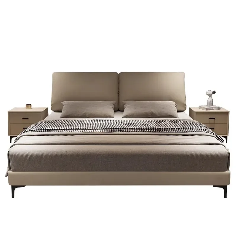 Leather Bed Master Bedroom First Layer Cowhide Elephant Ear Design 2m x 2m Soft Upholstered Platform Bed Frame Furniture