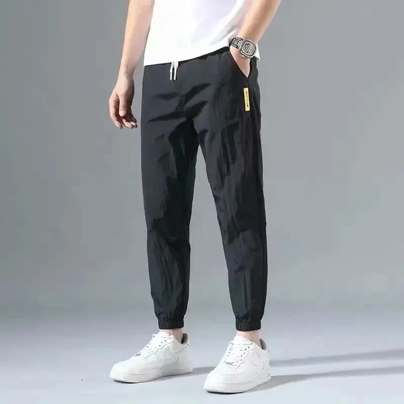 

Summer New Fashion Trendloose Large Size Thin Lce Silk Breathable Korean Sports Mens Joggers Street Pants Casual Men Sweatpants