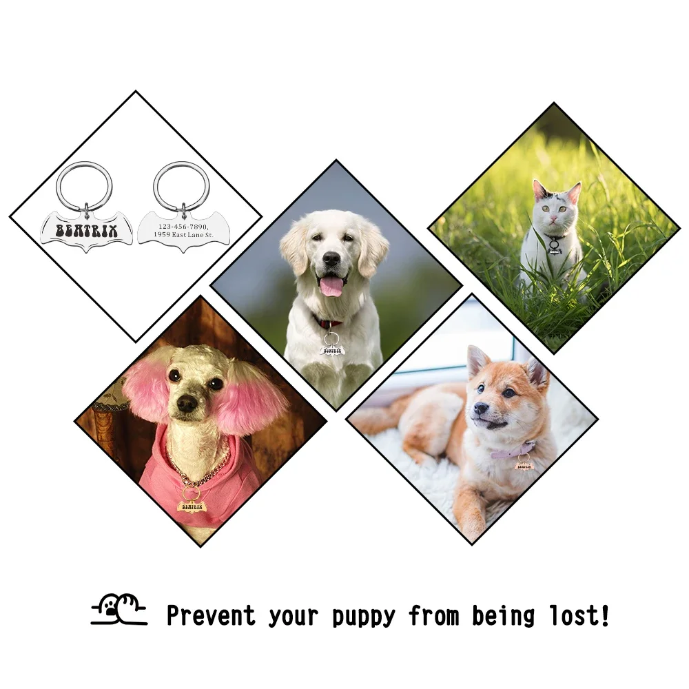 Personalized Dog Cat ID Tag Free Engraving Name Number Halloween Bat Anti-lost Collar Custom Pet ID Tag for Puppy Accessories