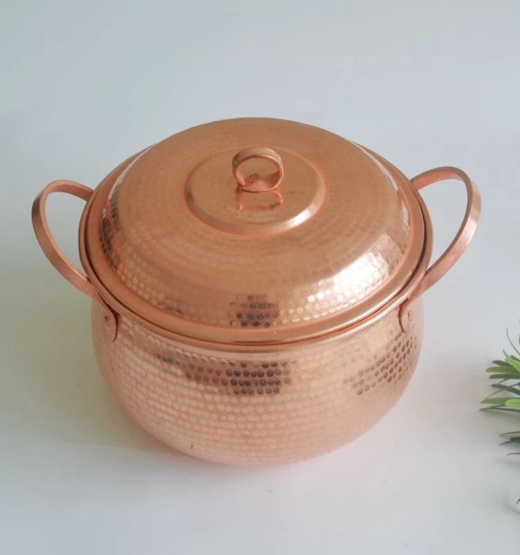 Pure Copper Soup Stew Pot Deepened Double Handle Gas/Induction Cooker Handmade Container Multi Use