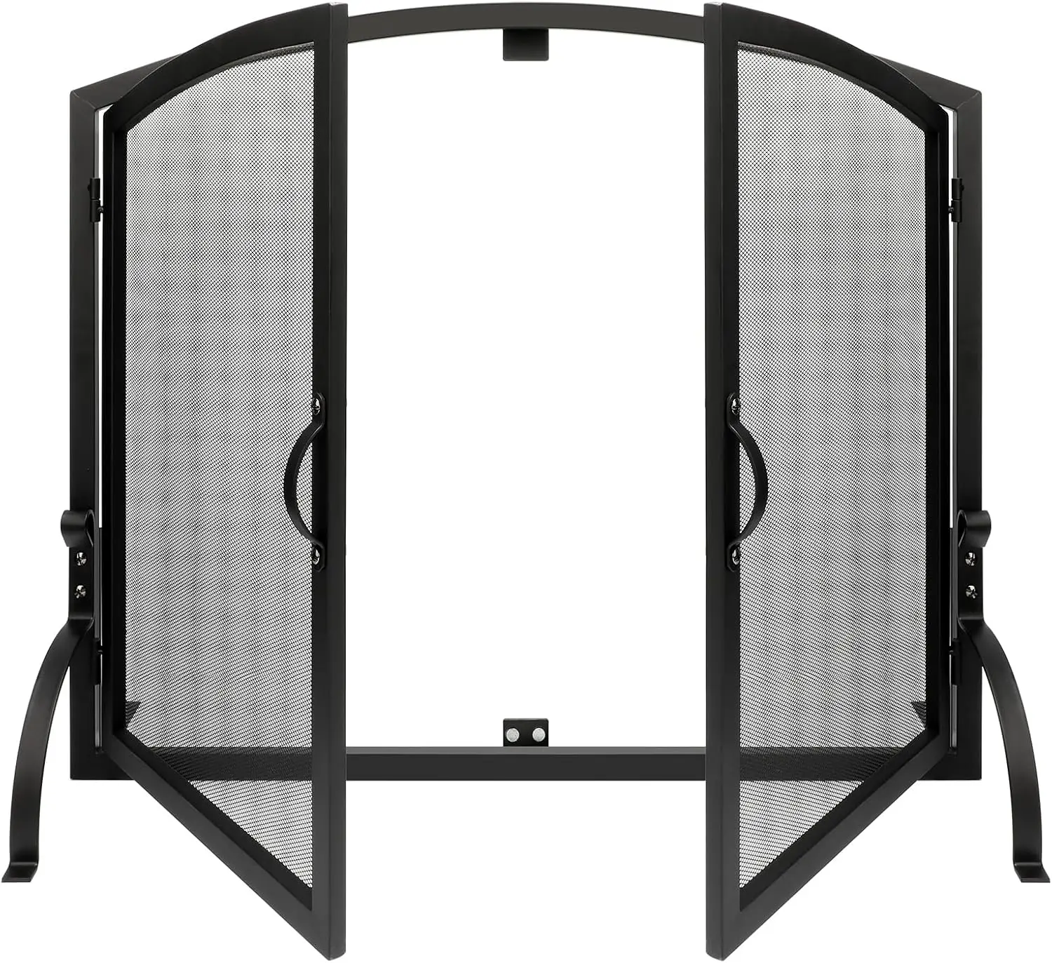 35 x 27 Single Panel Fireplace Screen with Magnetic Doors - Flat Fireplace Screens Stand Alone, Black Wrought Iron Spark G