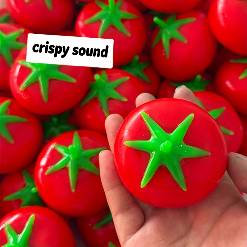 Crunchy Squishy Tomato Handmade Ball Round Blocks Filled Crispy Sound Squeeze Toy ASMR Sensory Decompression Fidget Toy Gifts