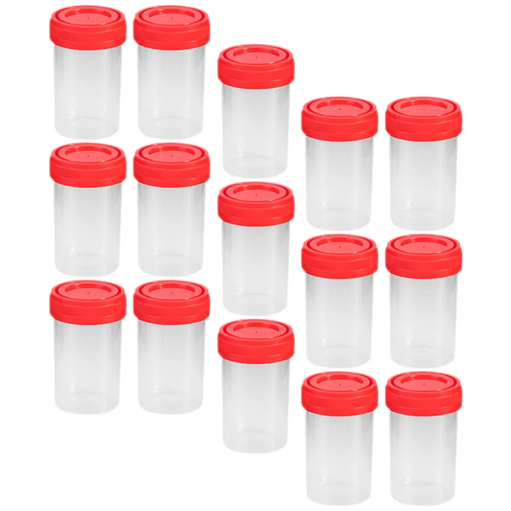 15 Pcs Sampling Cup Urine Specimen Cups with Lids Disposable Screw Fluid Sample Container Plastic Pee Man