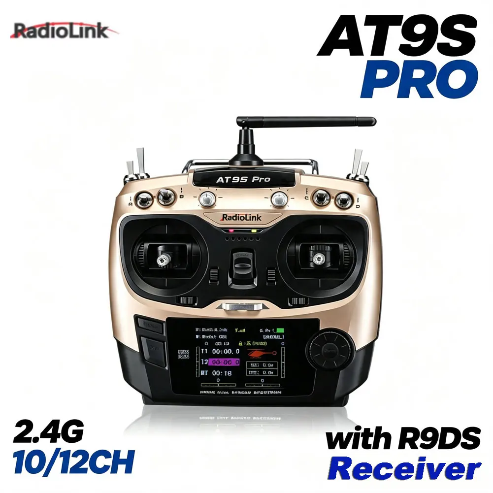 Radiolink AT9S Pro RC Transmitter 10/12CH 2.4G RC Radio Controller w/ R9DS Receiver for RC Racing Drone/Fixed Wing/Car Vehicles