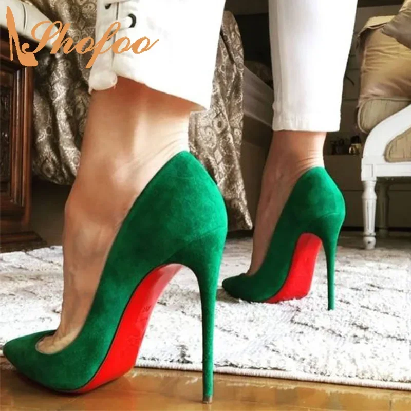 

Red Sole Green Stiletto Super High Heels Women Pumps Pointed Toe Ladies Summer Fashion Mature Sexy Shoes Large Size 12 16 Shofoo