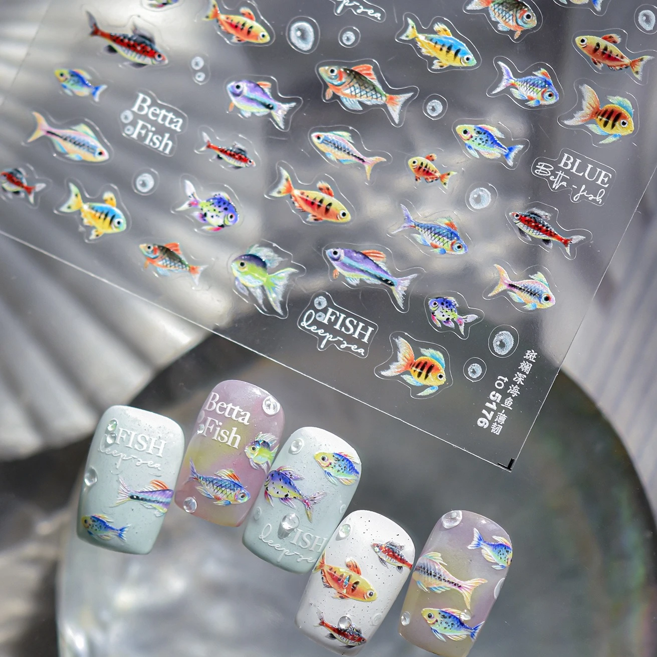 สีสัน Deep-Sea Fish Gorgeous Capelin ปลาทอง Brocaded ปลาคาร์พ Koi Water Bubbles Betta Oceanic สติ๊กเกอร์เล็บเล็บ Decals