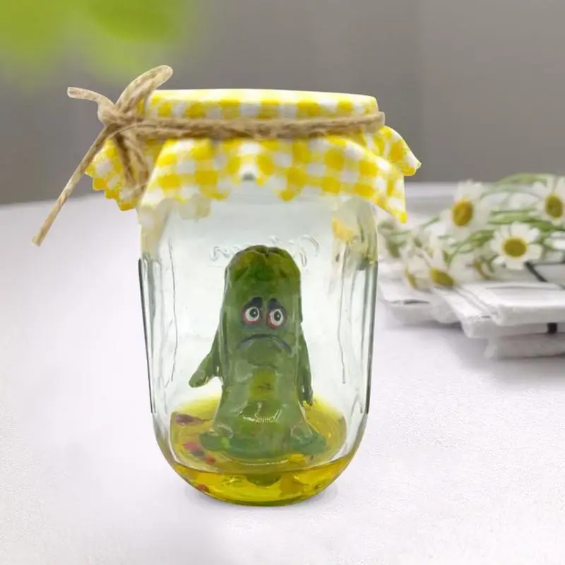 Pickle In A Jar Sculpture Handmade Cute Emotional Support Pickle Funny Small Glass Pickle Jar Creative Miniature Glass Screaming