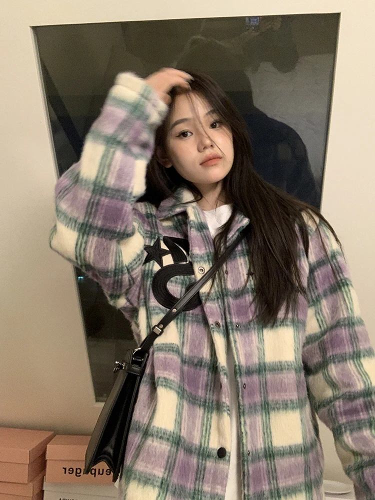 الرجعية الأمريكية منقوشة Thiened القطن Jaet المرأة شتاء دافئ مطرز فضفاض معطف الصوف Sli العلامة التجارية العصرية