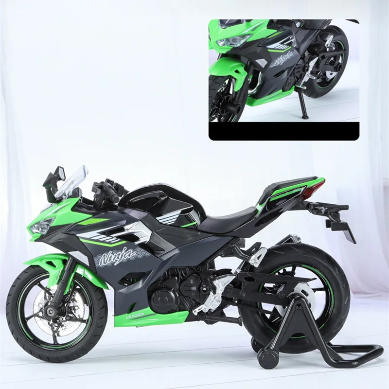 1/12 Kawasakis Ninja 400 Alloy Racing Cross-country Motorcycle Model Metal Street Motorcycle Model Sound and Light Kids Toy Gift