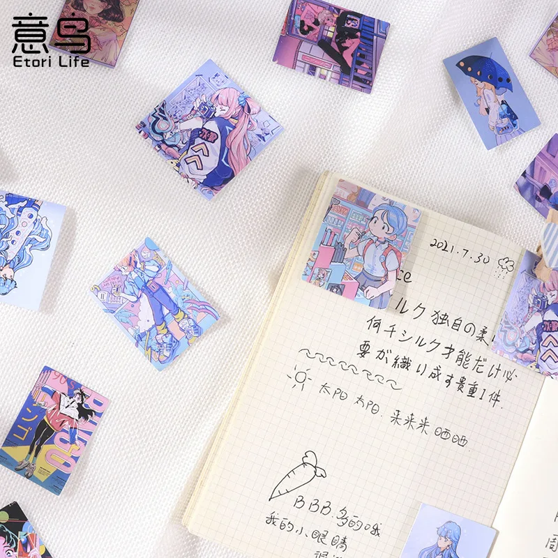 46 Buah Stiker Scrapbooking Washi Kawaii Tempelan Stiker Perempuan Gaya Jepang untuk Album Scrapbook Jurnal Diy Anak Seni Kerajinan