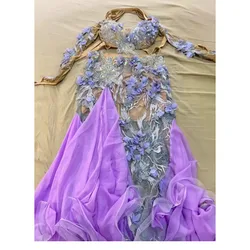 customized belly dance costume 3D flower bra hip wrapped fish tail long skirt sexy oriental dance performance costume dancewear
