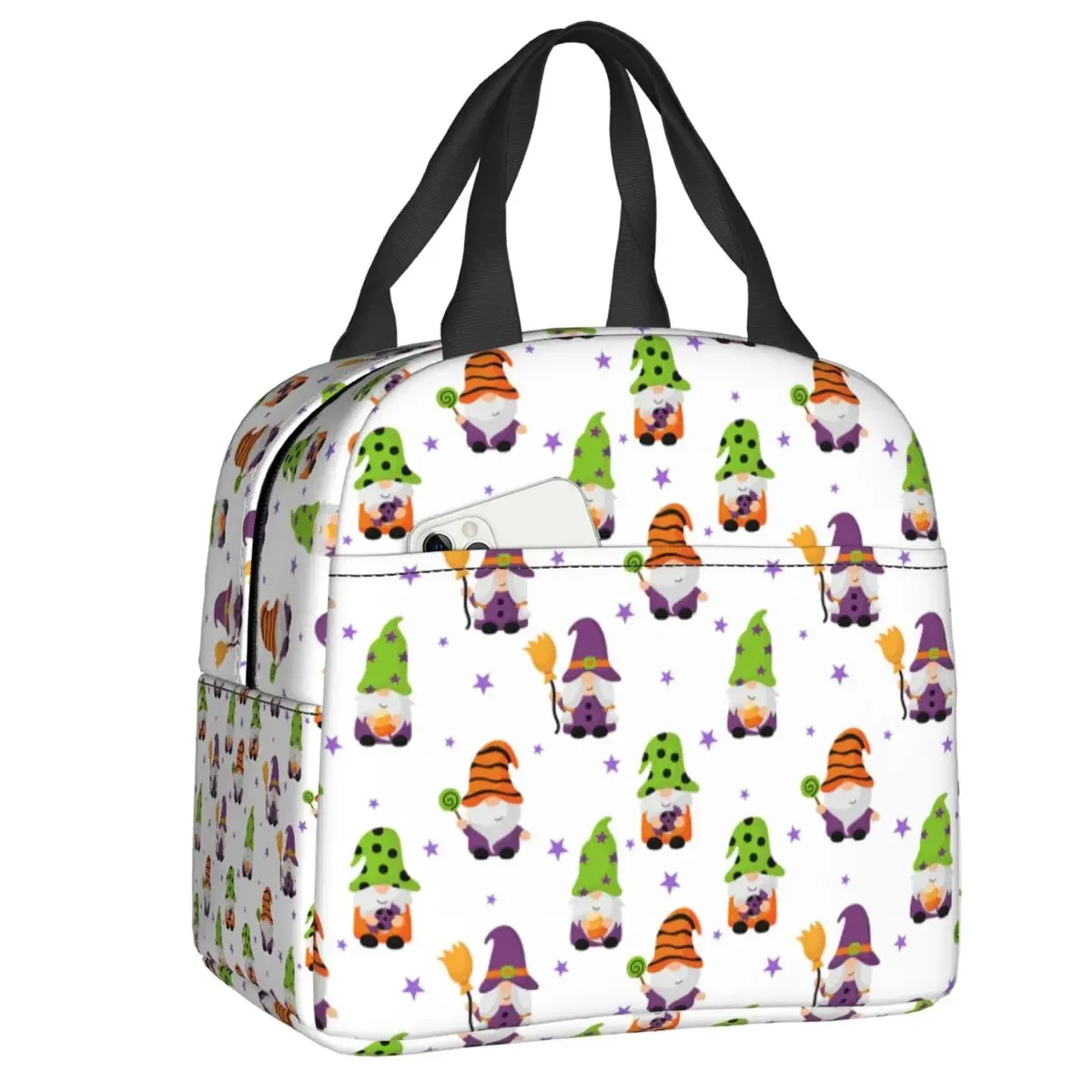 Cute Halloween Gnomes Insulated Lunch Bag for Women Leakproof Thermal Cooler Bento Box Office Picnic Travel