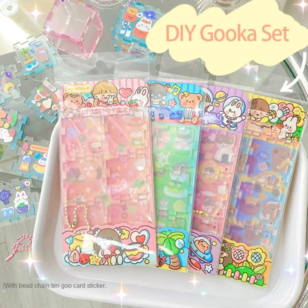 Set stiker Gooka kartun beberapa bahan buatan tangan DIY Set stiker Gooka akrilik kartun DIY gantungan kunci membuat Kit Gantungan Kunci DIY