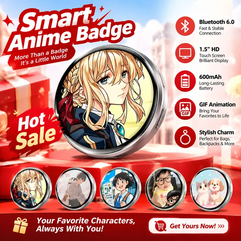HD Dynamic Display Smart E-Badge Bluetooth6.0 GIF Video Playback Touchscreen Animated  display with App Control for Photos