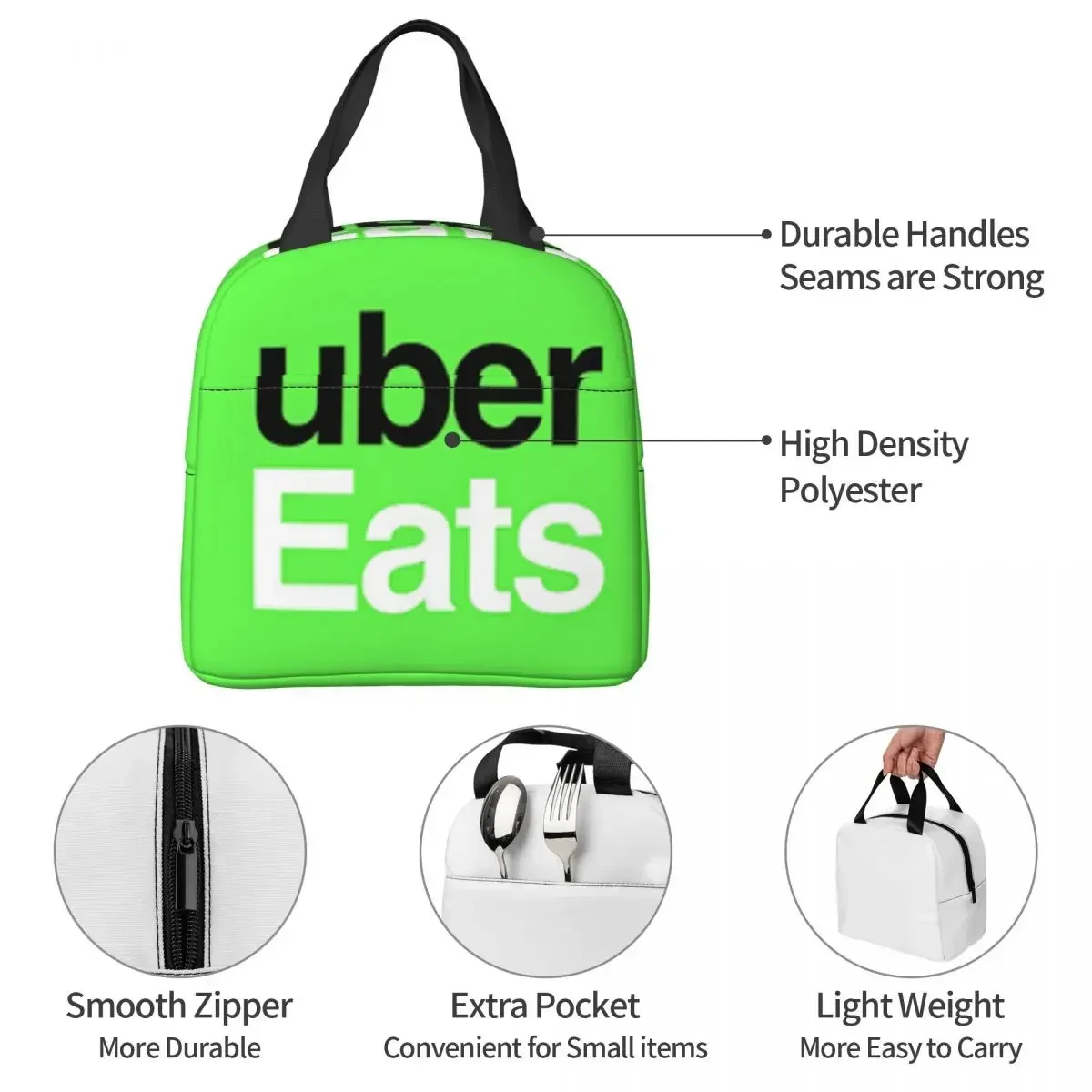 Ubereats Bolsas de almuerzo aisladas Bolsas de picnic portátiles Caja de almuerzo térmica Bolsa de almuerzo para mujer Trabajo Niños Escuela