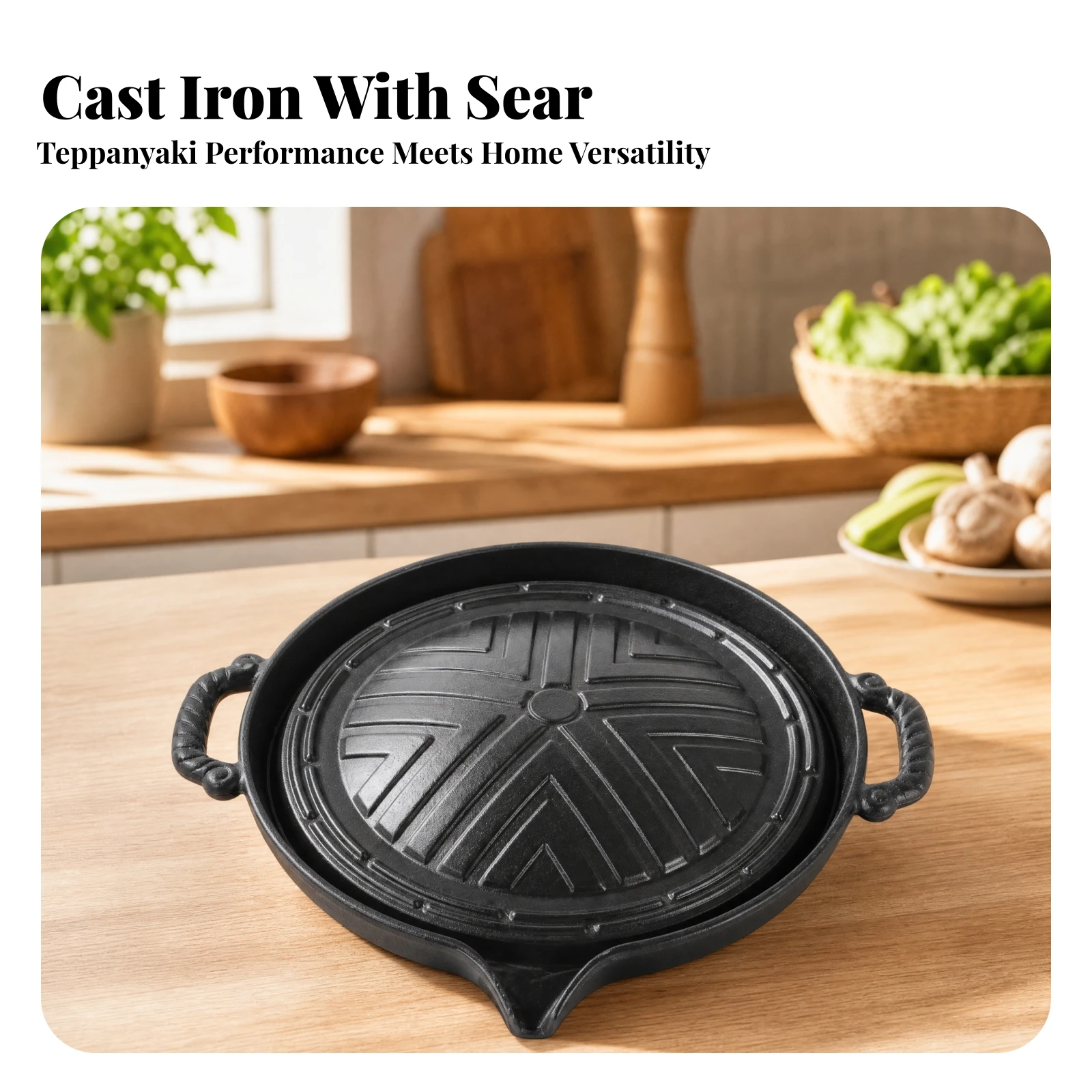 Round Cast-Iron Barbecue Pan Grease Draining Smokeless Cast Iron Grilling Pan Cookware Multi-Functional Even Heat Retention