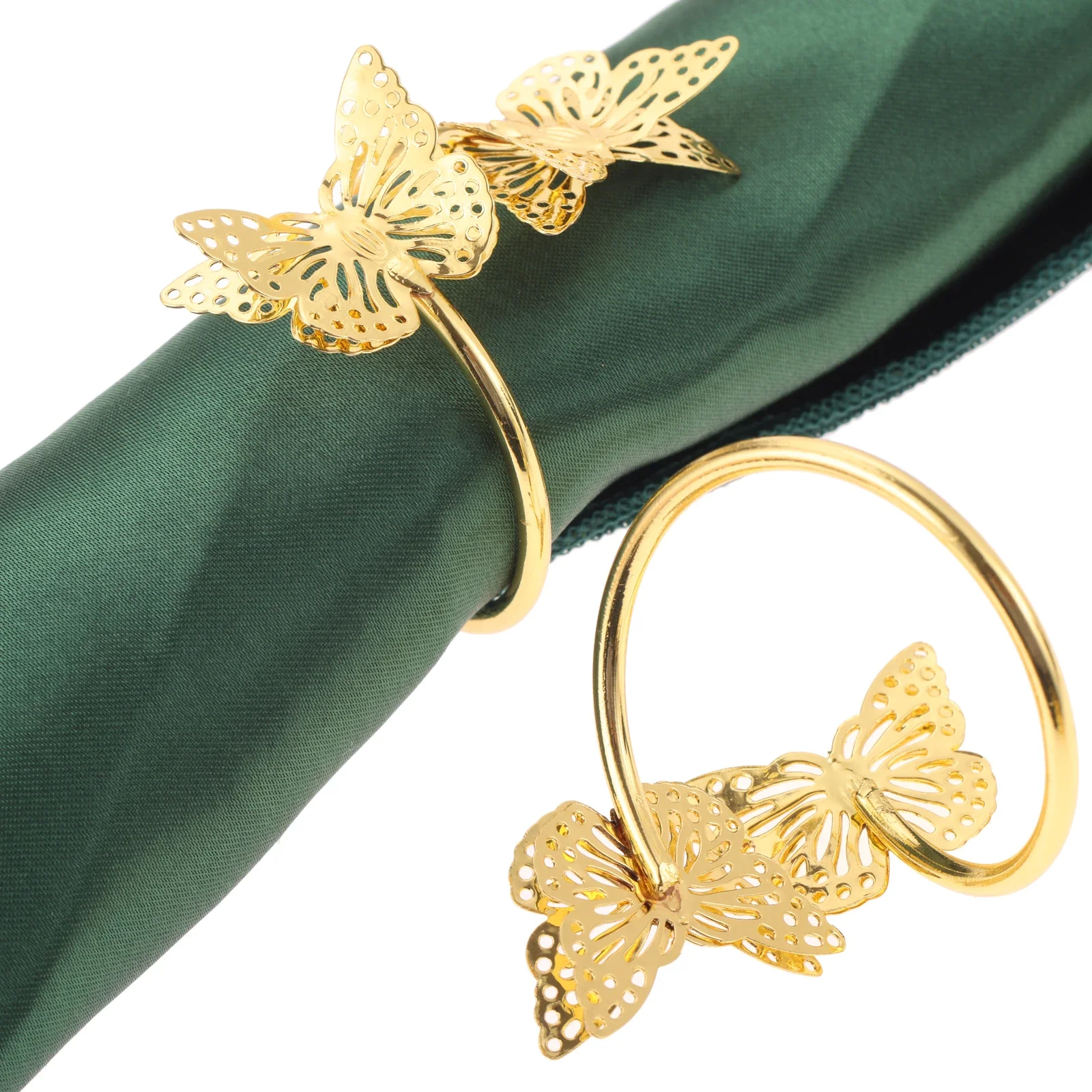 

6pcs Creative Up-down 2-Butterflys Buckle Golden Napkin Rings Vintage Table Decor Christmas Thanksgiving Dinner Wedding New Year