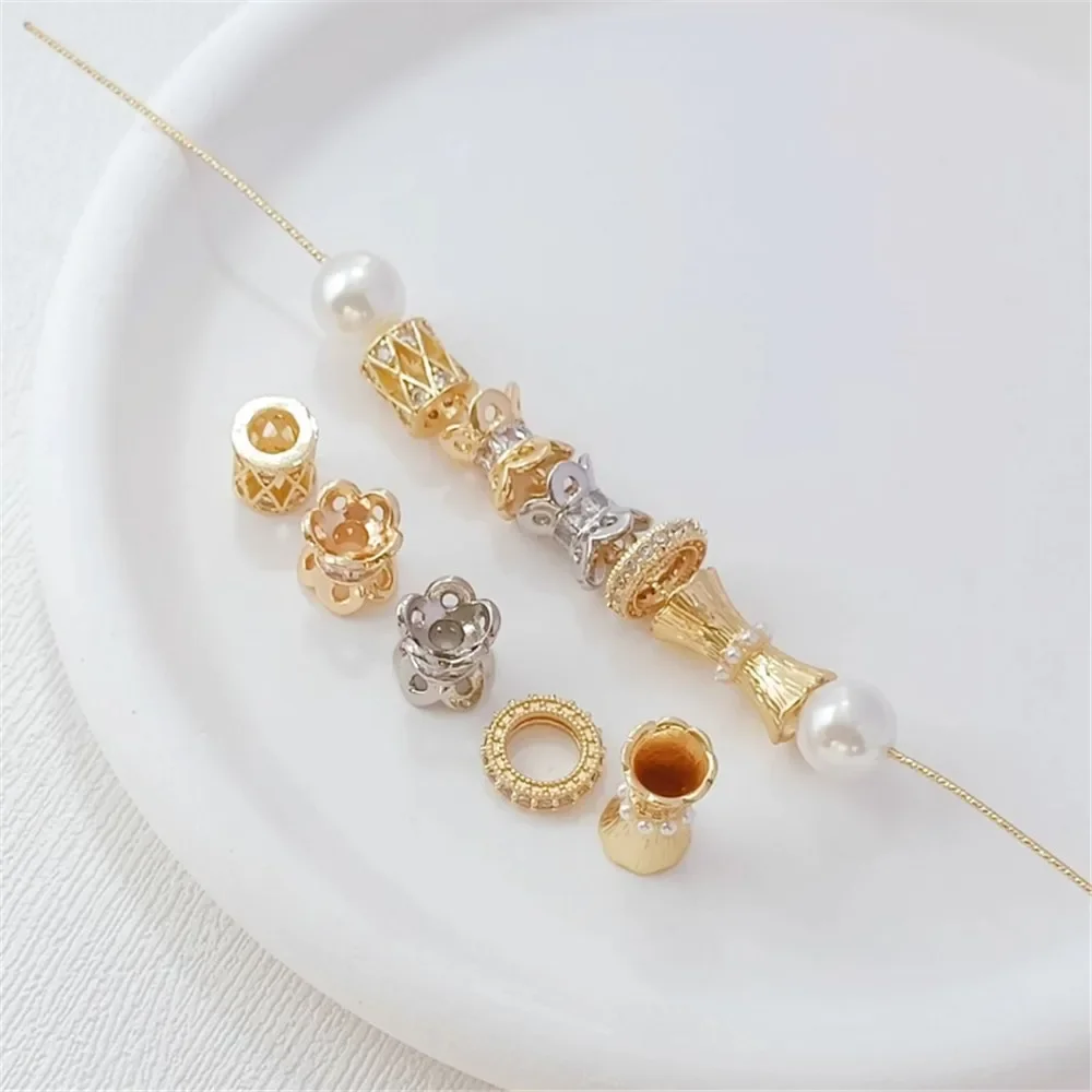 14K Gold-plated Micro-inlaid Zircon Double-sided Flower Stand Waist Bucket Bead Handcrafted DIY Bracelet Bead Partition Accessor