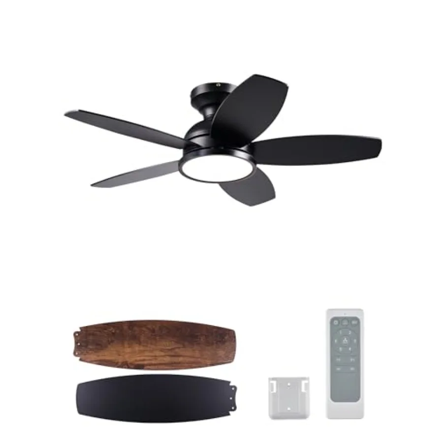 

Bedroom living room ceiling fan with light, black metal 36-inch modern DC motor fan, full-spectrum LED light, 3CCT, 6-speeds, n