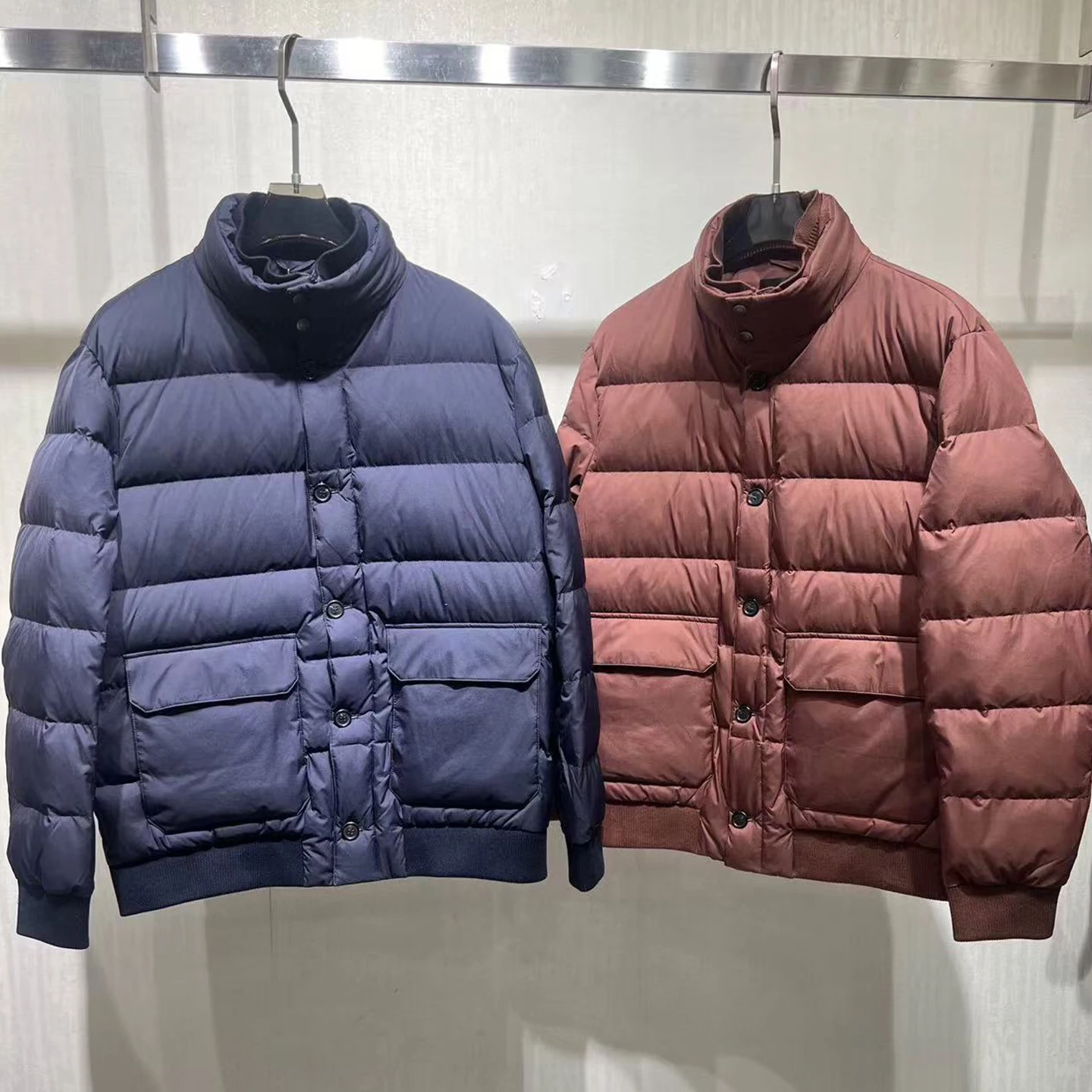 

Italian LP horizontal line quilted casual stand-up neck down jacket