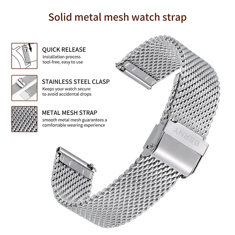 Quick Release 20mm Gold Watch Strap for Men 316L Stainless Steel Band 22mm Mesh Waterproof Milanese Bracelet Watch Accessories