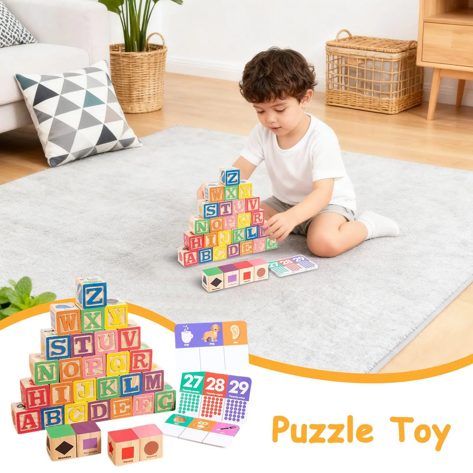 Alphabet Blocks Wooden Color Learning Puzzle Toys Kids Animal Matching Stacking Blocks For Toddler Girls Kids Kindergarten