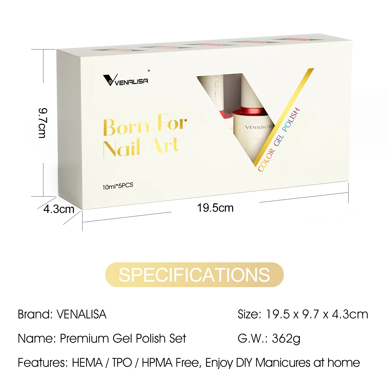 5 stücke * 10 ml Combo Venalisa Farbe Nagel Gel Polnischen Kit DIY Nagel Maincure HEMA KOSTENLOS Soak Off UV LED lange Tragen Nagel Gel Lack Lot – Detail 3
