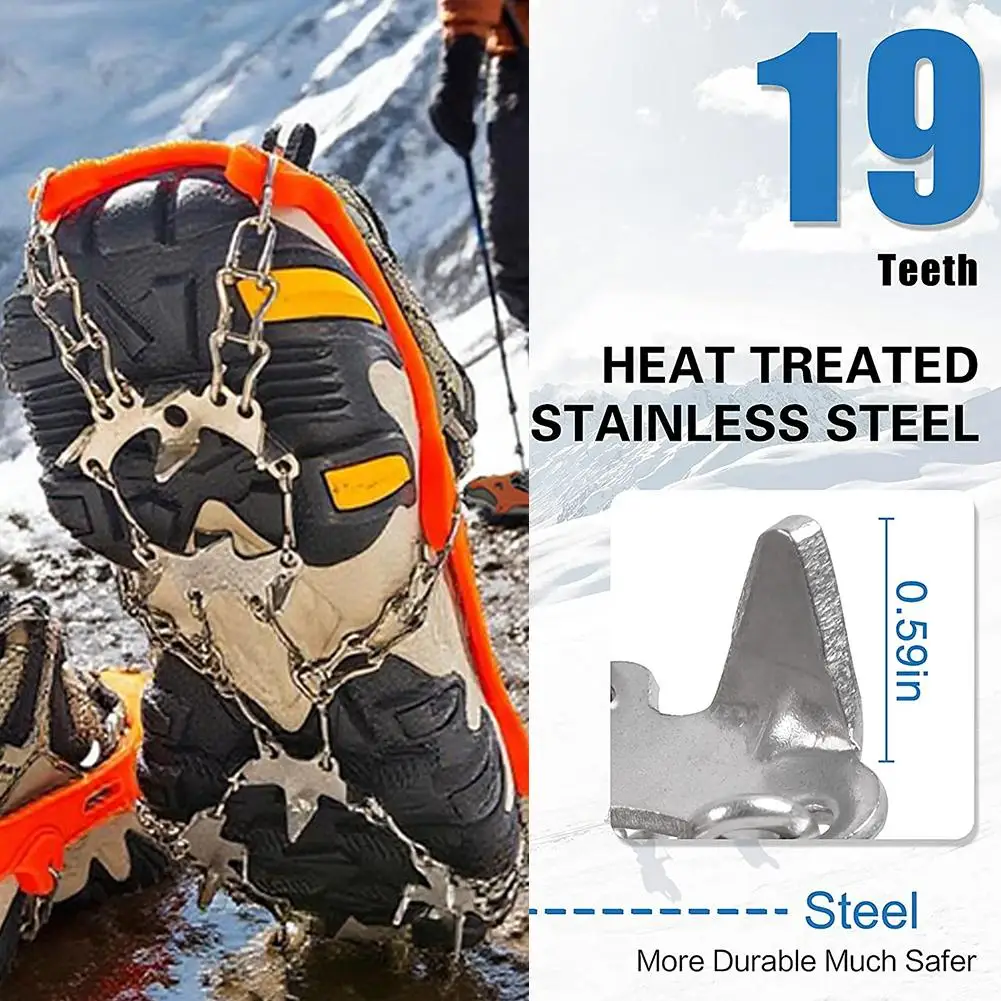 19 الأسنان الجليد القابض سبايك للأحذية المضادة للانزلاق المضادة للانزلاق عدم الانزلاق أغطية الحذاء الثلوج الجليد الأشرطة المرابط السيطرة تسلق حذاء V3C7 #6