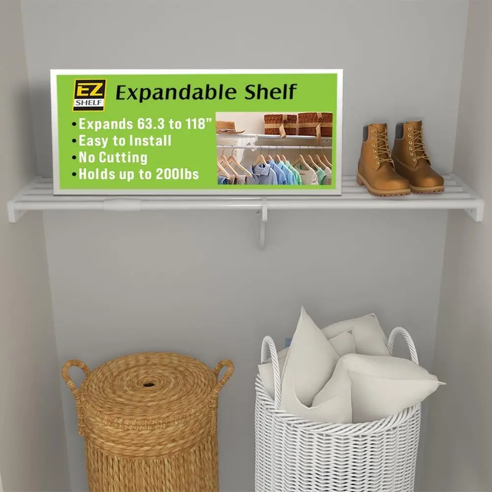 

Adjustable Wall-Mounted Closet Organizer, 63.3-118 Span, Wire Shelving Alternative